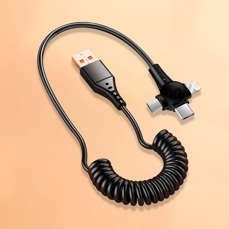 

120W Flash Charge Spring Data Cable 3 in 1 Type-C Micro Lightning Interface Mobile Phone Accessories for iPhone Samsung Millet