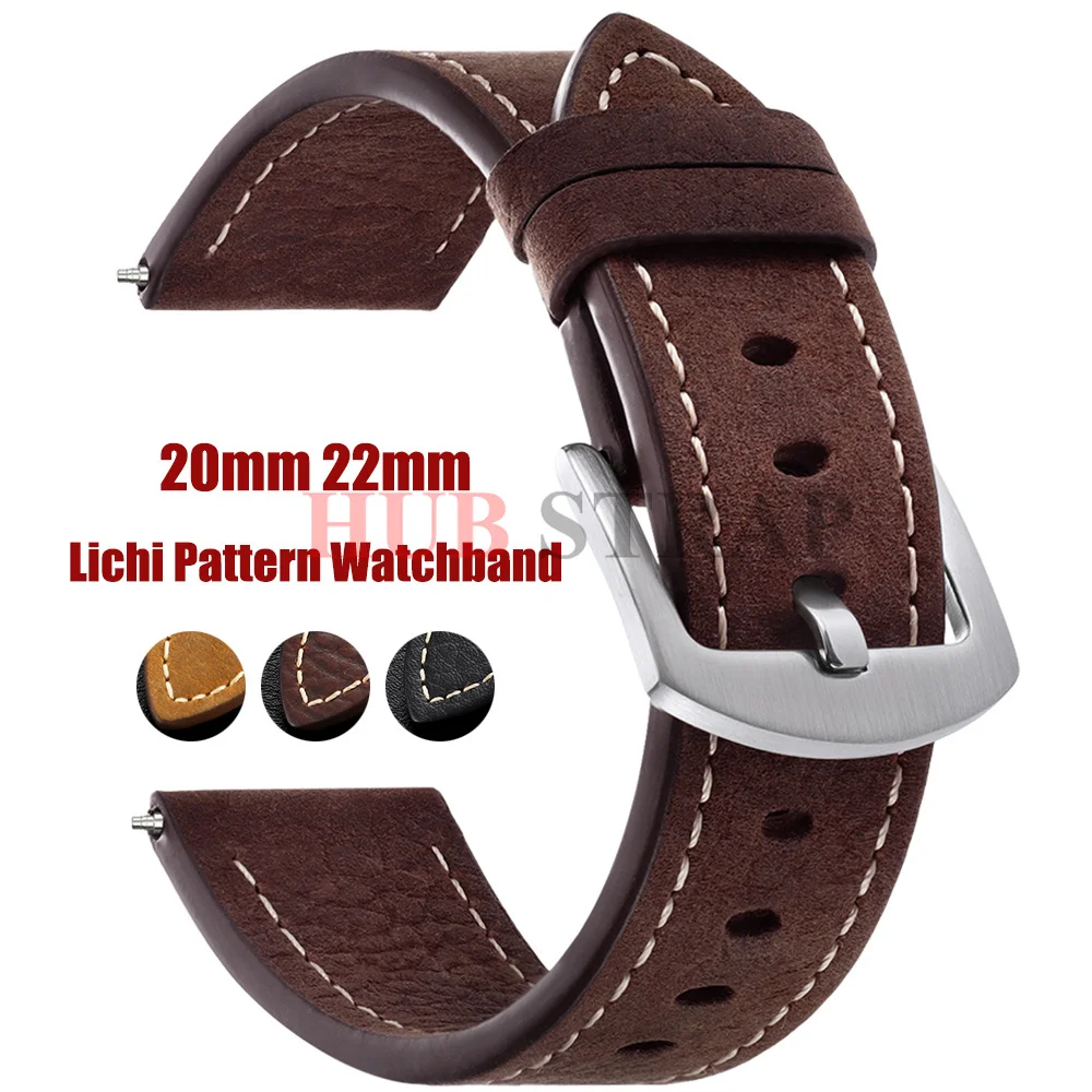 Image of 20mm 22mm Lichi-Muster Leder-Uhrenarmband Business-Band Universelles Schwarzes Braunes Uhrenarmband Retro Sport Armband Bar Armband