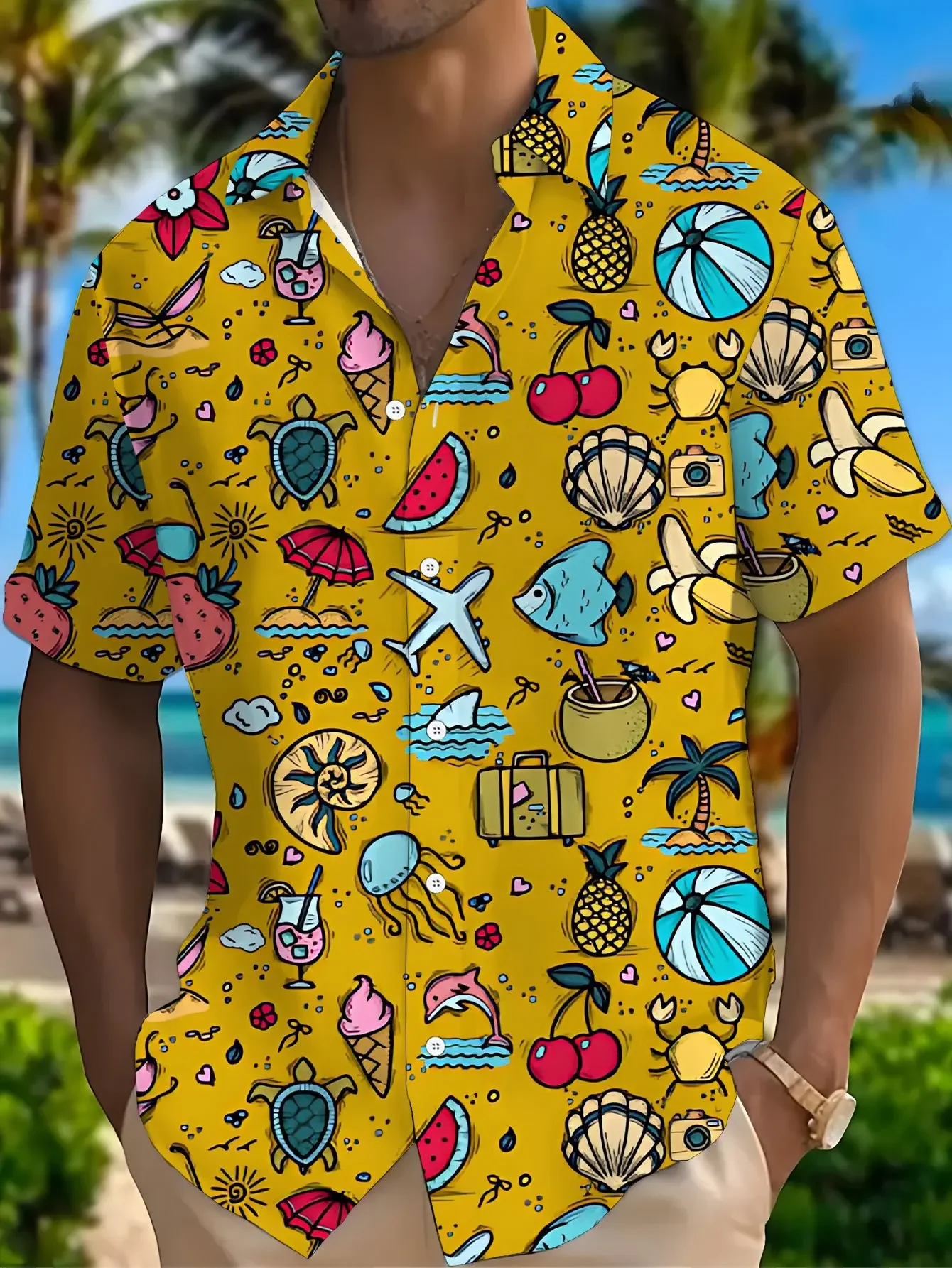 

Men's Stylish Party Outfit Shirt SummerMan Women Short Sleeve Hawaiian Fashion Print Lightweight Beach Tops