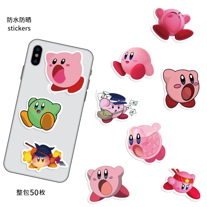 50pcs Kirby Cute Cartoon Stationery Water Cup Notebook Waterproof Decorative Graffiti Sticker