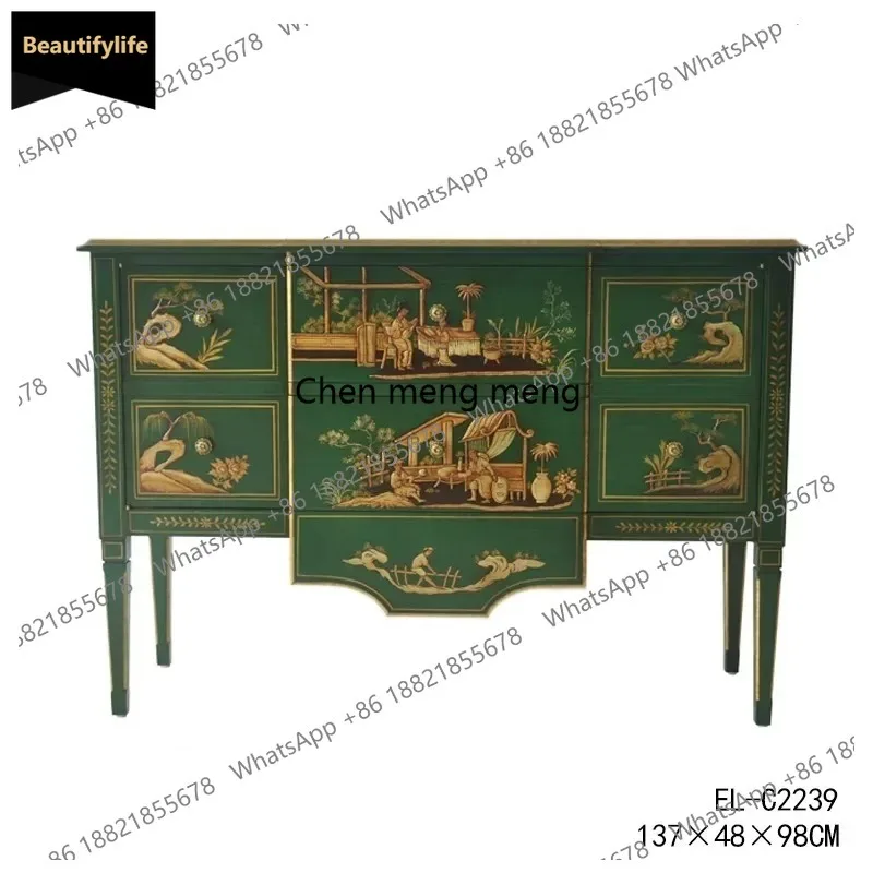 

C85 French Chinese style painted entrance cabinet living room decorative locker European style