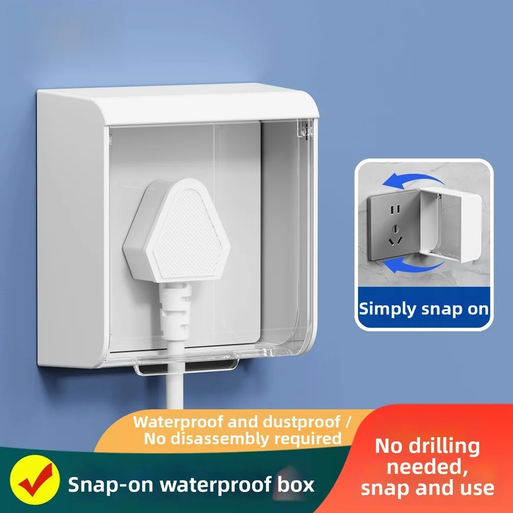 1pc 86-type Waterproof Outlet Cover No Drill 90° Wide Opening 86 Type Splash Proof Switch Protection Box For Home Bathroom