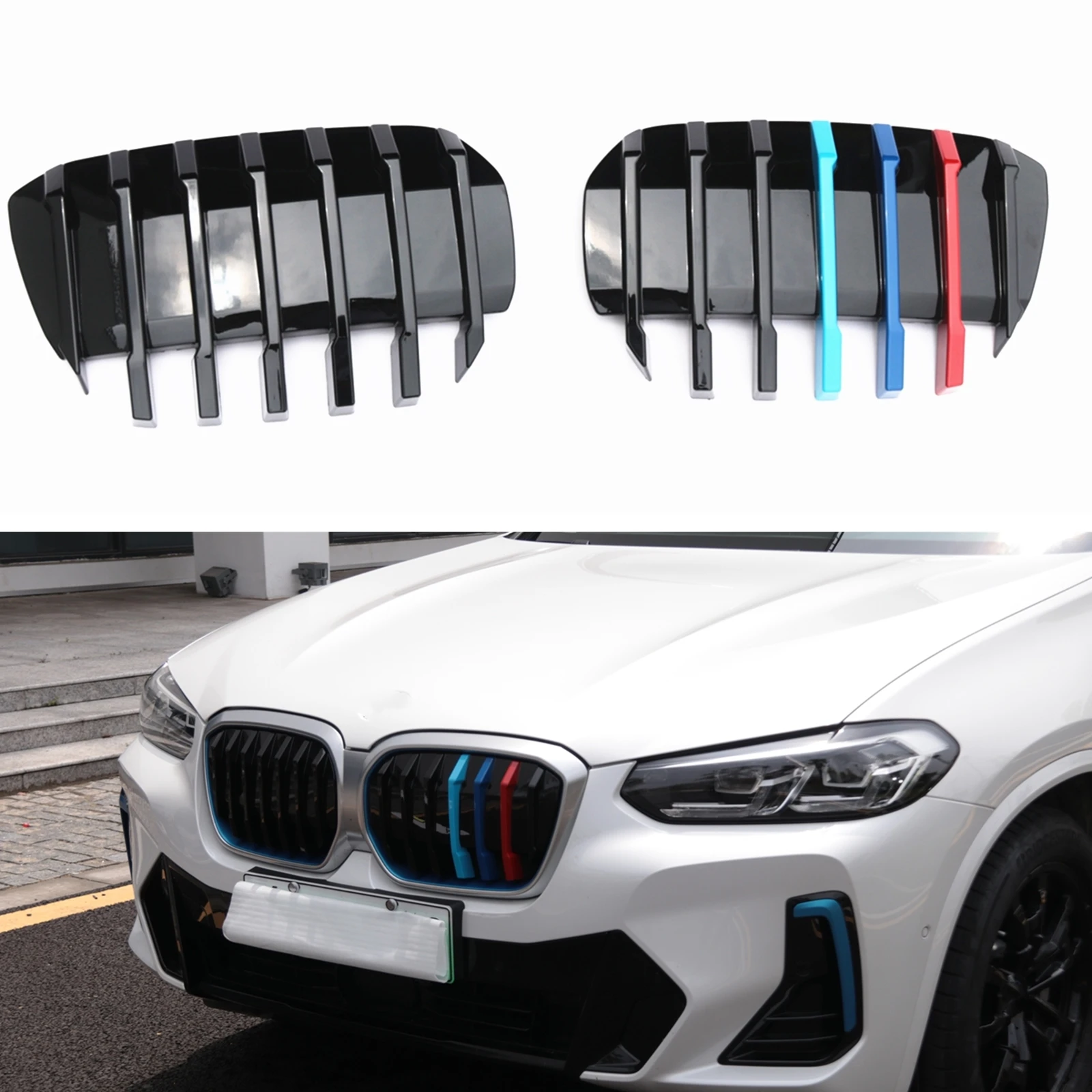 

2pcs Racing Grill For BMW IX3 2022 2023 Front Kidney Grille Multicolor Style Upper Bumper Hood Mesh Radiator Air Vent Cover Grid