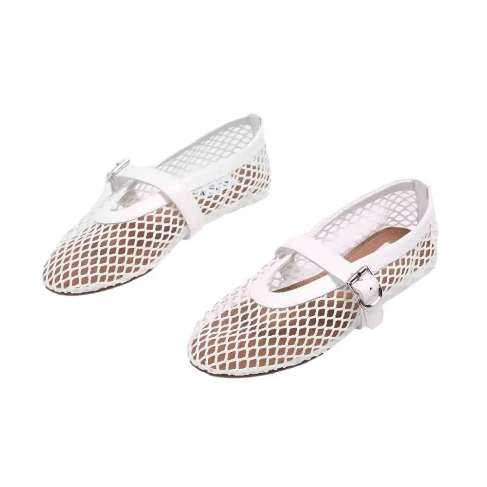 Rubber Footbed Sandals Women’s Mesh Slip-on Flats Breathable Ballet Shoes Hollow-out Dress Flats for Wear Party Work Comfort