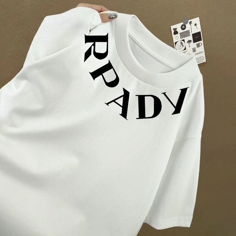 Men's Cotton T-shirt Men's and Women's Universal All-match Cotton Round Neck Y2K Retro Trend Pattern Printed Short Sleeve