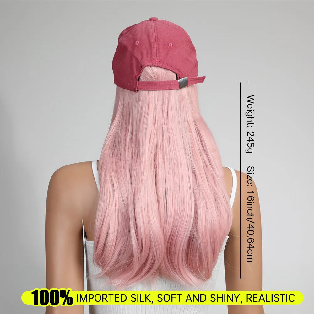 16 Inches Synthetic Pink Natural Wave Hair extensions with Baseball Cap