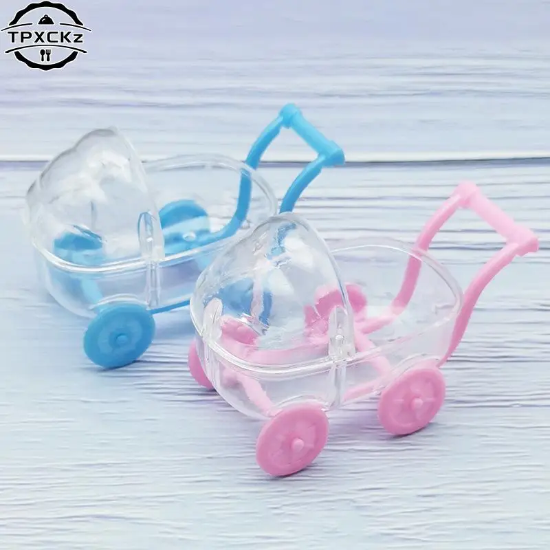 6 Pcs/set Creative Plastic Mini Baby Stroller Bassinet Candy Boxes Transparent Clear Gift Box Baby Shower Birthday Party Decor