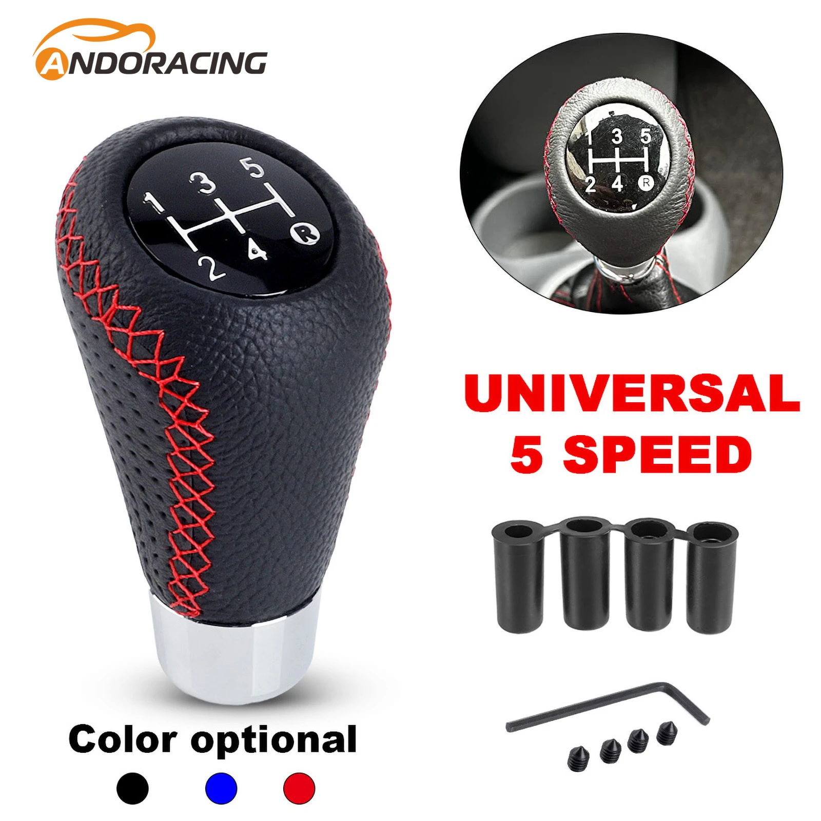 5 Speed Gear Shift Knob Universal Manual Leather Red Stitch Car Gear Stick Shift Knob Lever Manual Transmission M8 M10 M11 M12