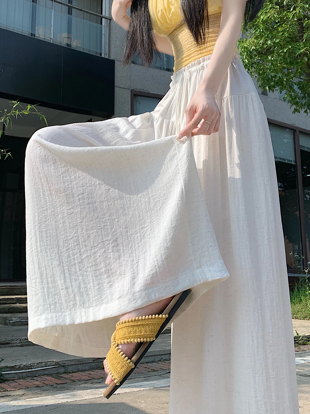 

Summer Thin Cotton Linen Wide Leg Pants Women's Loose BF Lazy Style High Waist Slim Straight Casual Trousers Commute Style