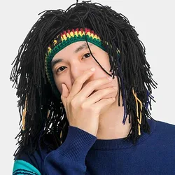 Wig Beanie Caps For Men Handmade Crochet Winter Warm Hat Halloween Cosplay Cap Holiday Birthday Gifts Funny Party Balaclava
