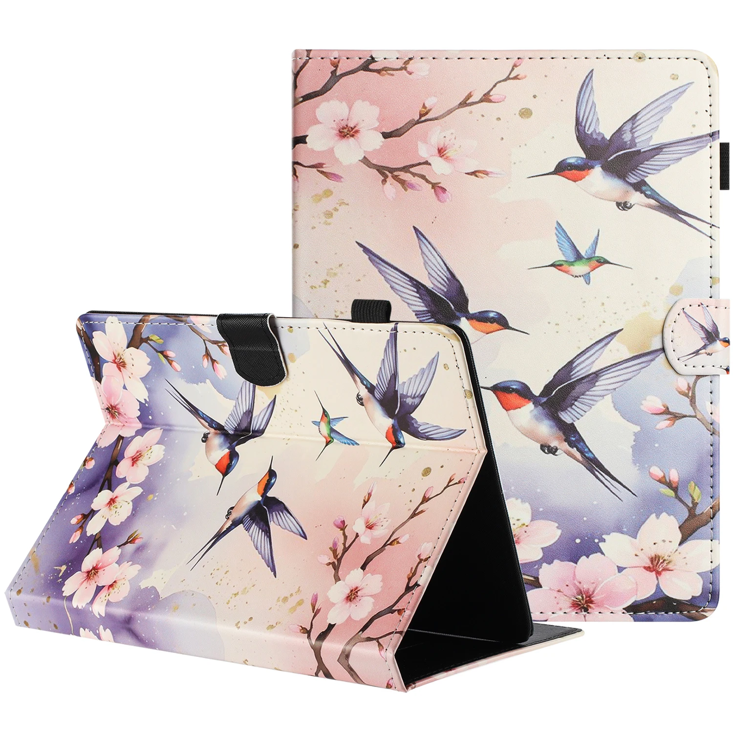Universal 7-inch Tablet Case Litchi Texture Pattern Printing Leather Cover Auto Sleep  /  Wake with Card Holder - Plum Swallow
