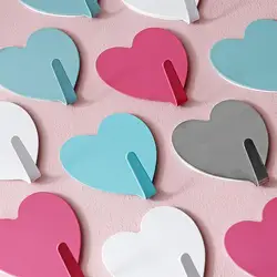 2Pcs Wall Mounted Hooks Heart Shaped Adhesive Hangers Coat Hook Traceless Hanger Key Decorative Hooks for Home Kitchen