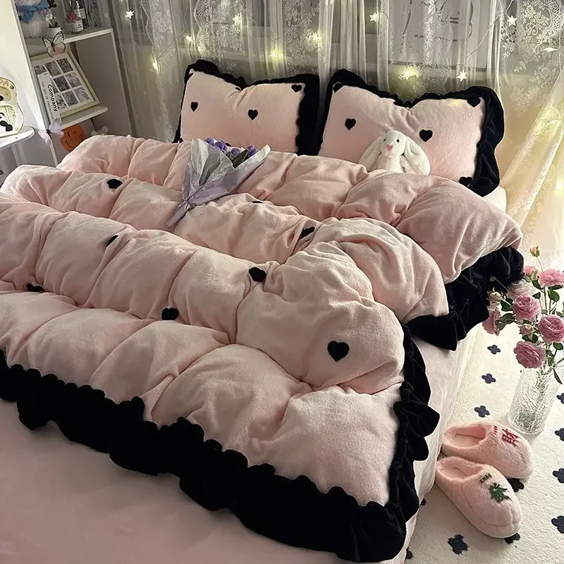 French Dot Butterfly Print Quilt Cover Comfortable Skin Friendly Winter Thickened Bed Sheet Machine Washable Anti Static Bedding