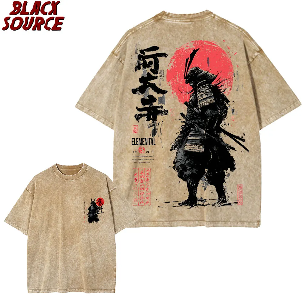 T173 Men's Japanese Samurai Spirit T-Shirts, Large Size Loose T-Shirts with Japanese Style Back Print, Bushido Men's Gift
