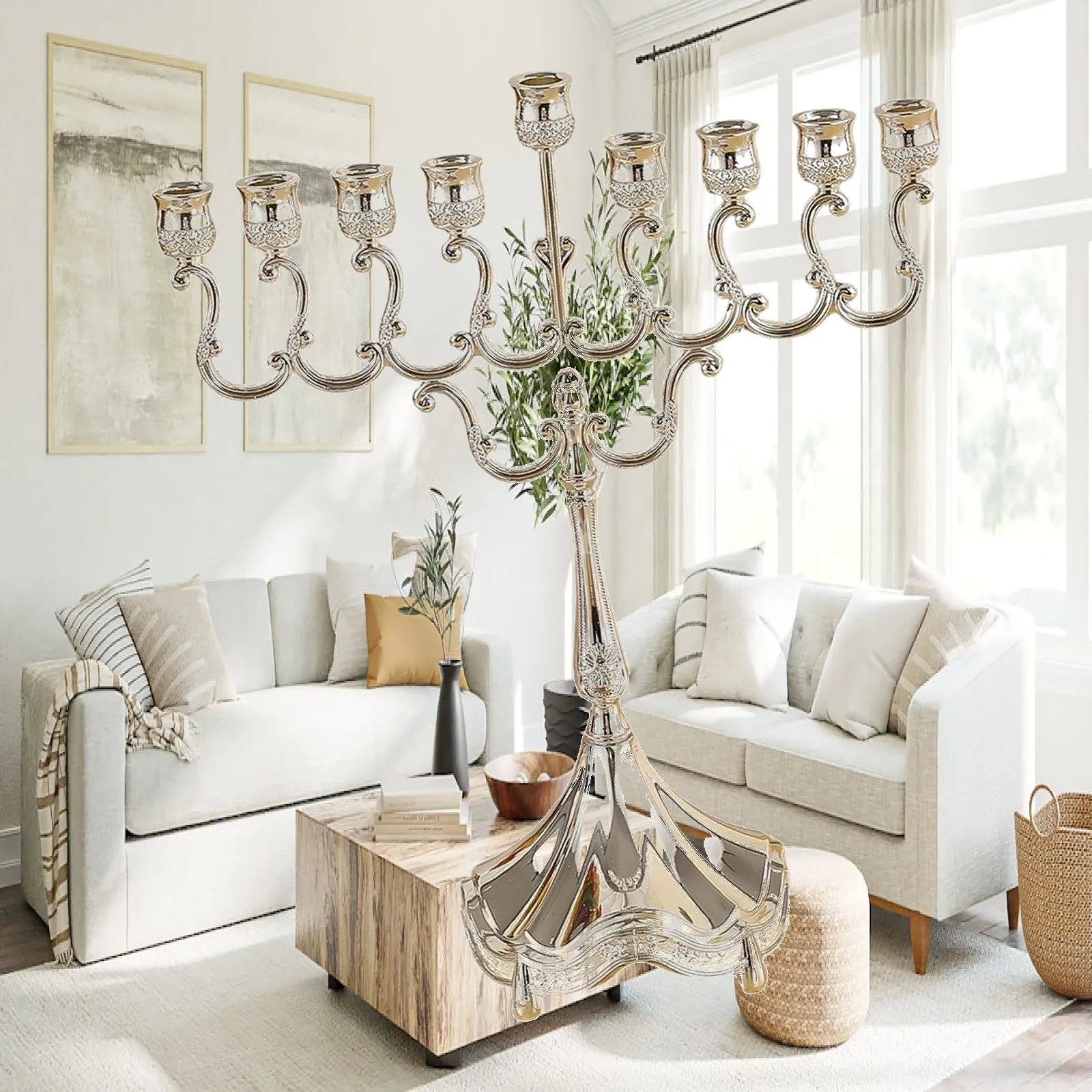 Hanukkah Menorah 9 Arms Candle Holder,Candelabrum Candelabra for Living Room Party