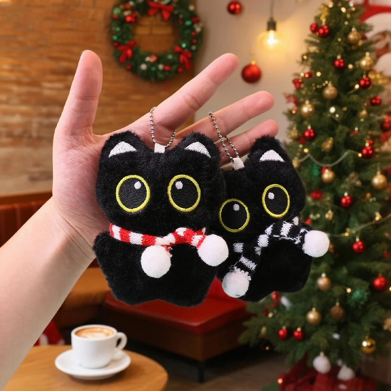 

Christmas Big Eyes Black Cat Cute Doll Plush Keychain Bag Pendant Cartoon Horror Black Cat Ornaments Keychains Holiday Gifts New