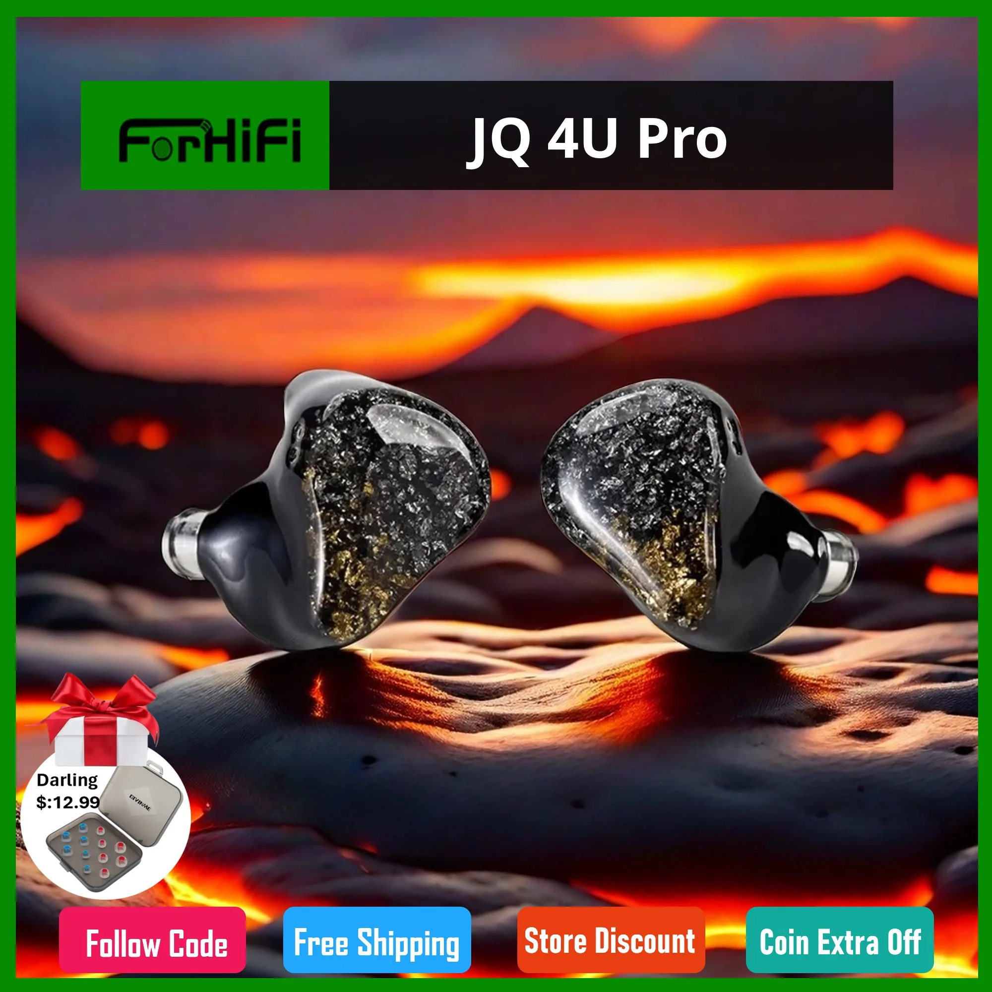 

JQ 4U Pro in ear Earphones HIFI Monitor Wired Headphones Earbuds 1DD+4BA 10 Unit Hybrid Drive IEM 0.78 2pin JCALLY KZ ZSN Zero