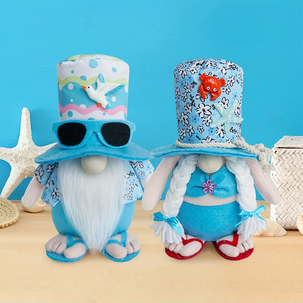 2Pcs Beach Gnomes Beach Gnomes Couple Decor with Base Tiered Tray Decor Cute Shelf Sitters for Birthday Gifts