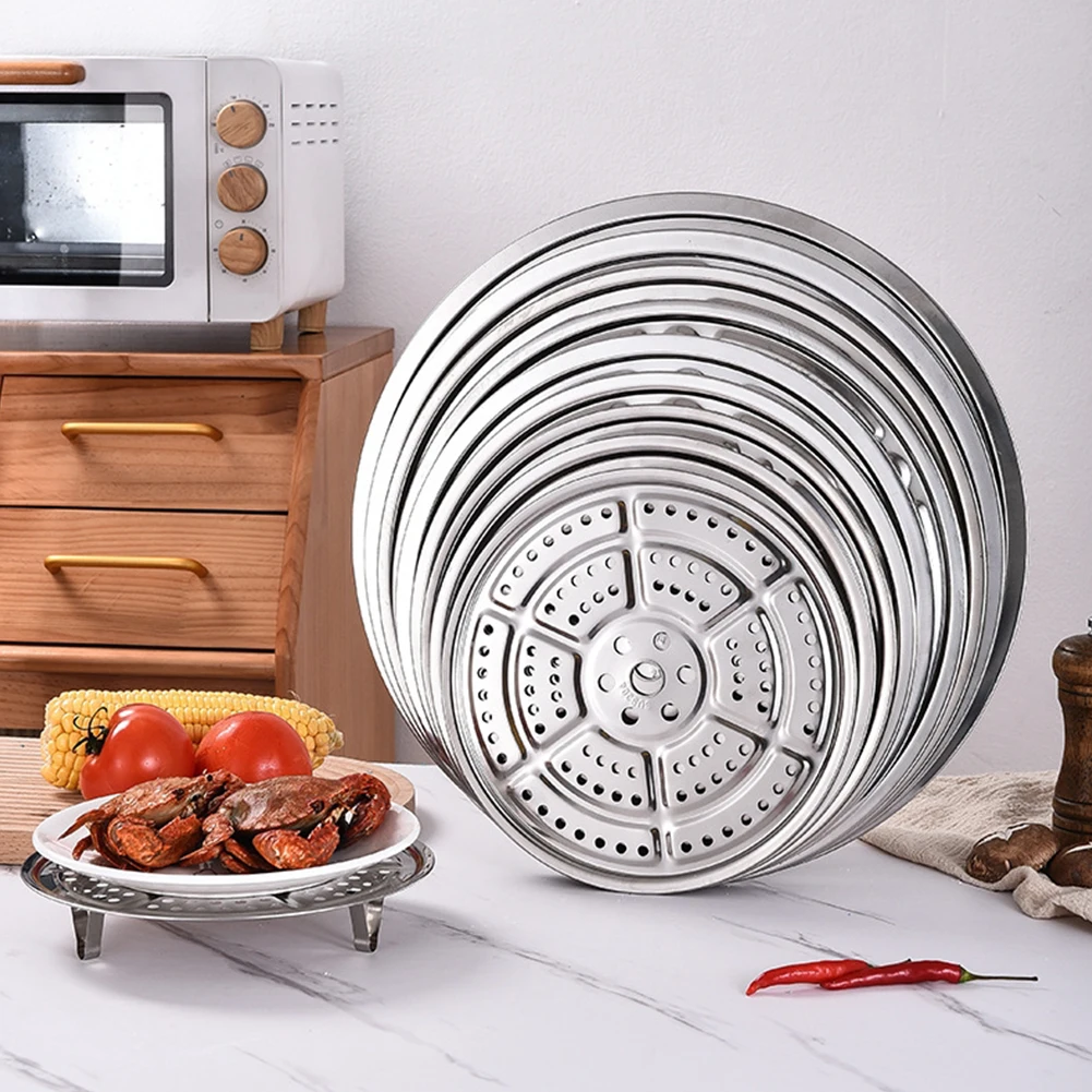 1pc Steamer Tray 304 Stainless Steel 15-35cm Steamer Tray Round Steamer Rack Plate For Cooking Toast Bread Baking Kitchen Gadget