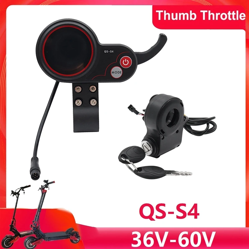 

QS-S4 36V-60V Thumb Throttle LCD Display+Lgnition Lock Key For Zero 8 9 10 8X 10X Electric Scooter 6PIN Display E-Scooter Parts