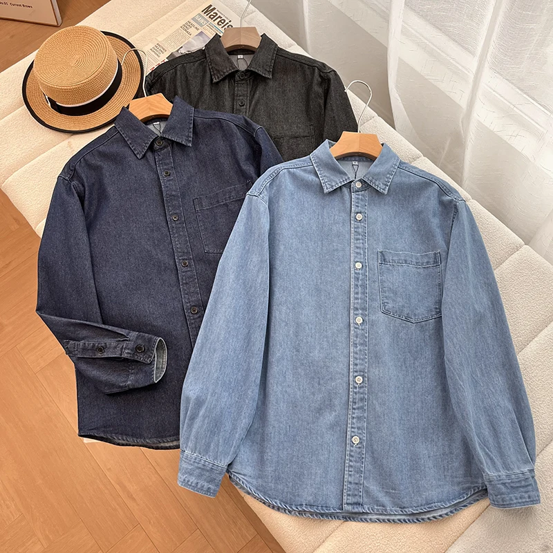 

Свободная хлопковая джинсовая рубашка на весну, осень и зиму, дышащая, с длинным рукавом, на пуговицах, повседневная верхняя одежда для пар