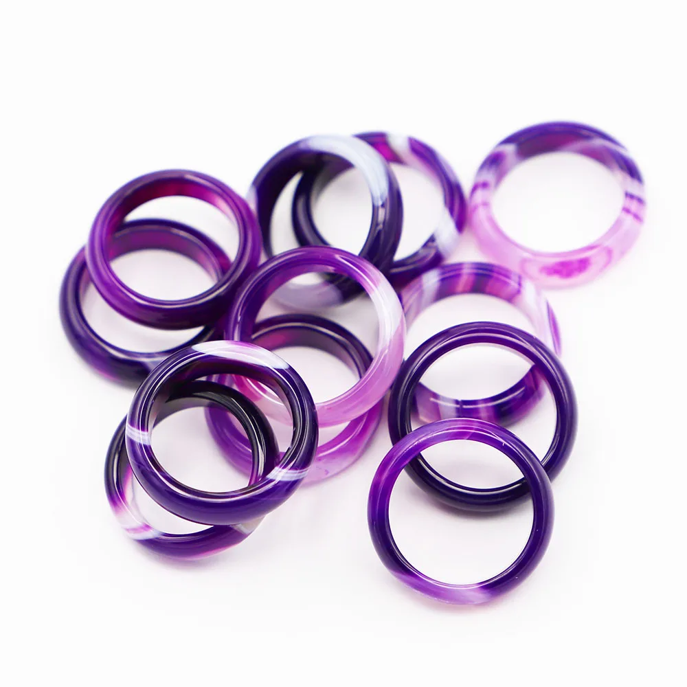 Fashion New Natural Stone Purple Agate Rings Unisex Created Circle Finger Reiki Charms Jewelry Accessories Gifts Wholesale 10Pcs