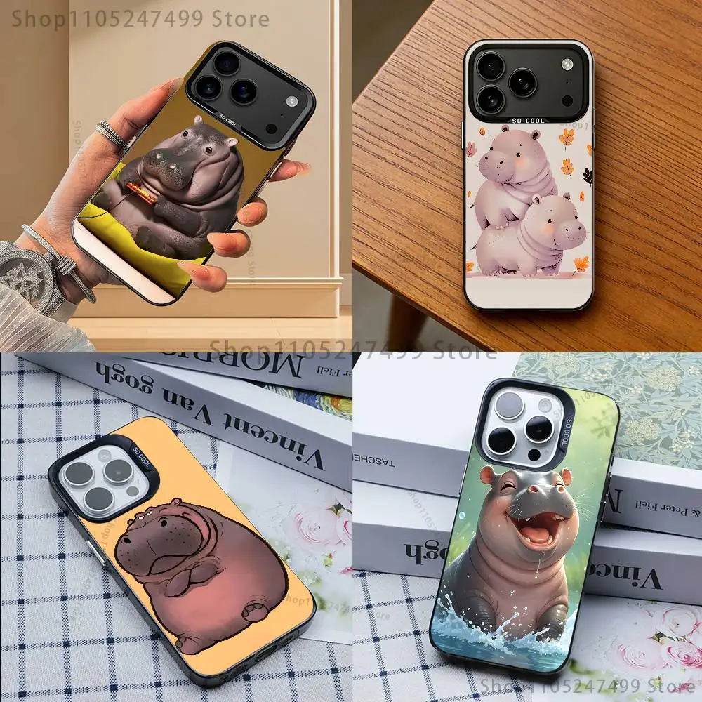 

Cute Hippo Hippopotamus Phone Case For iPhone 17,16,15,14,13,12,11,Pro,Max,Plus,E,Air,Mini Black Tpu Cover