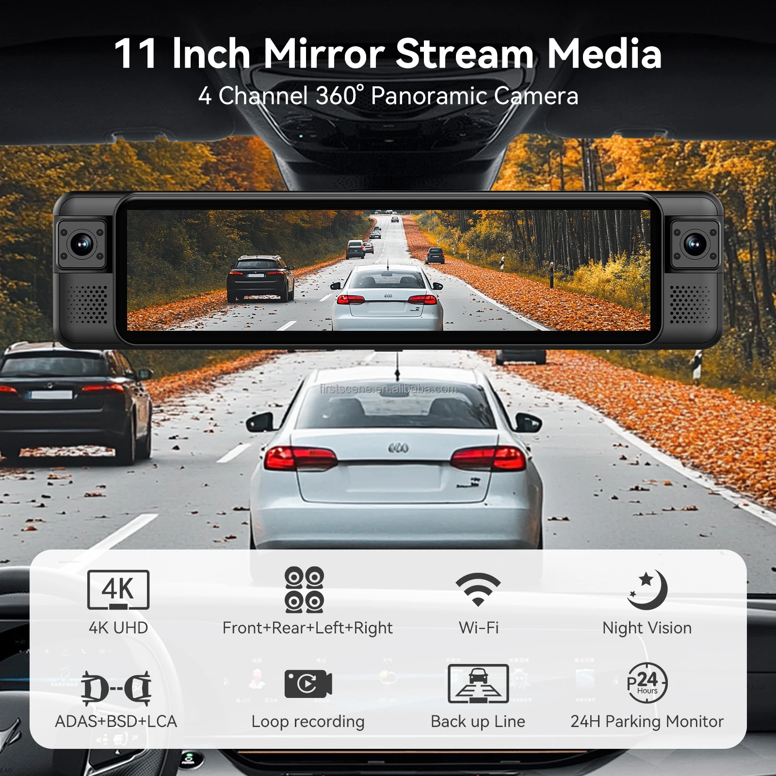 ADINKAM 11 İnç IPS 4 Kanallı 4 - Panoramic Dash Cam 360 incelemesi ve fiyatı