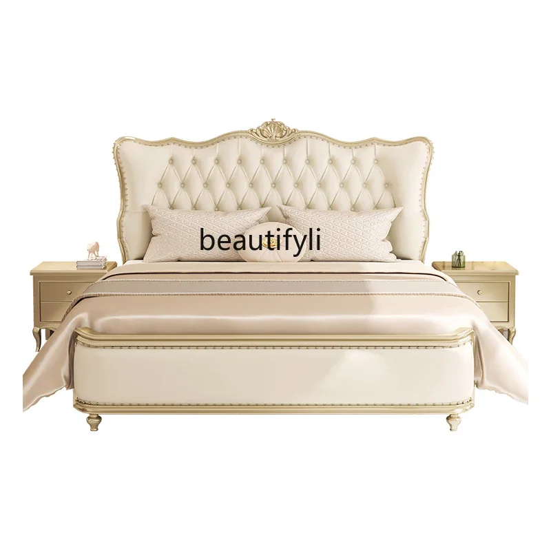 

A90 American light luxury solid wood bed French 1.8m modern simple leather double European bedroom m2.2m leather art bed