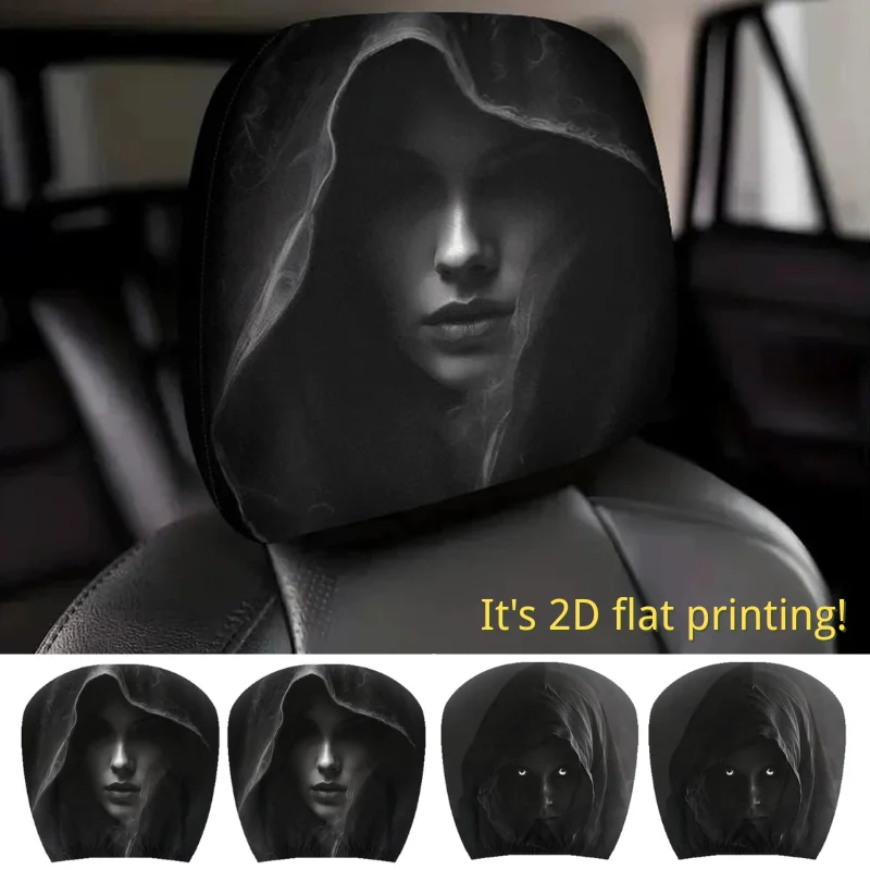 2Pcs Halloween Spooky Ghost Car Headrest Covers Universal Fit Hooded Figure Print Auto Seat Head Rest Sleeve Car Accessories