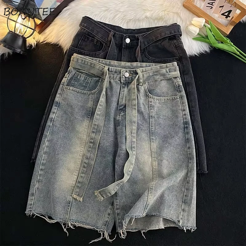 

Men Casual Shorts Denim Trousers American Summer Streetwear Vintage Washed Teens Hip Hop Y2k Clothes Fashion Zipper All-match
