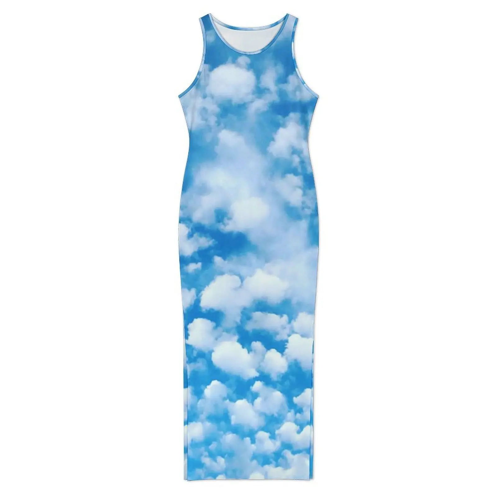 Cloud Machine Dress Sleeveless Blue Sky Print Vintage Maxi Dresses Holiday Casual Y2k Graphic Bodycon Dress Big Size 3XL 4XL