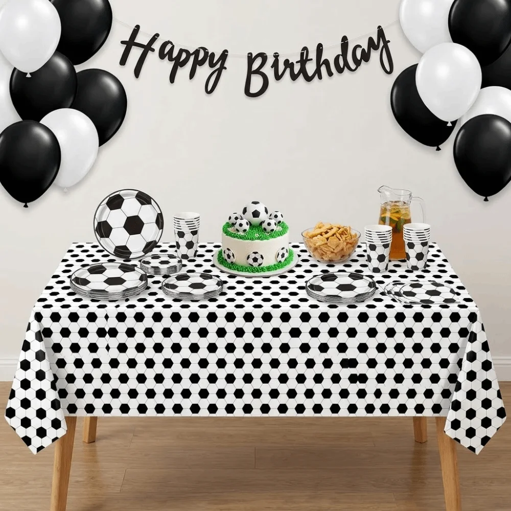 Plastic Football Theme Tablecloth Disposable Soccer Grass Design Soccer Table Cover Waterproof Rectangle Soccer Banner