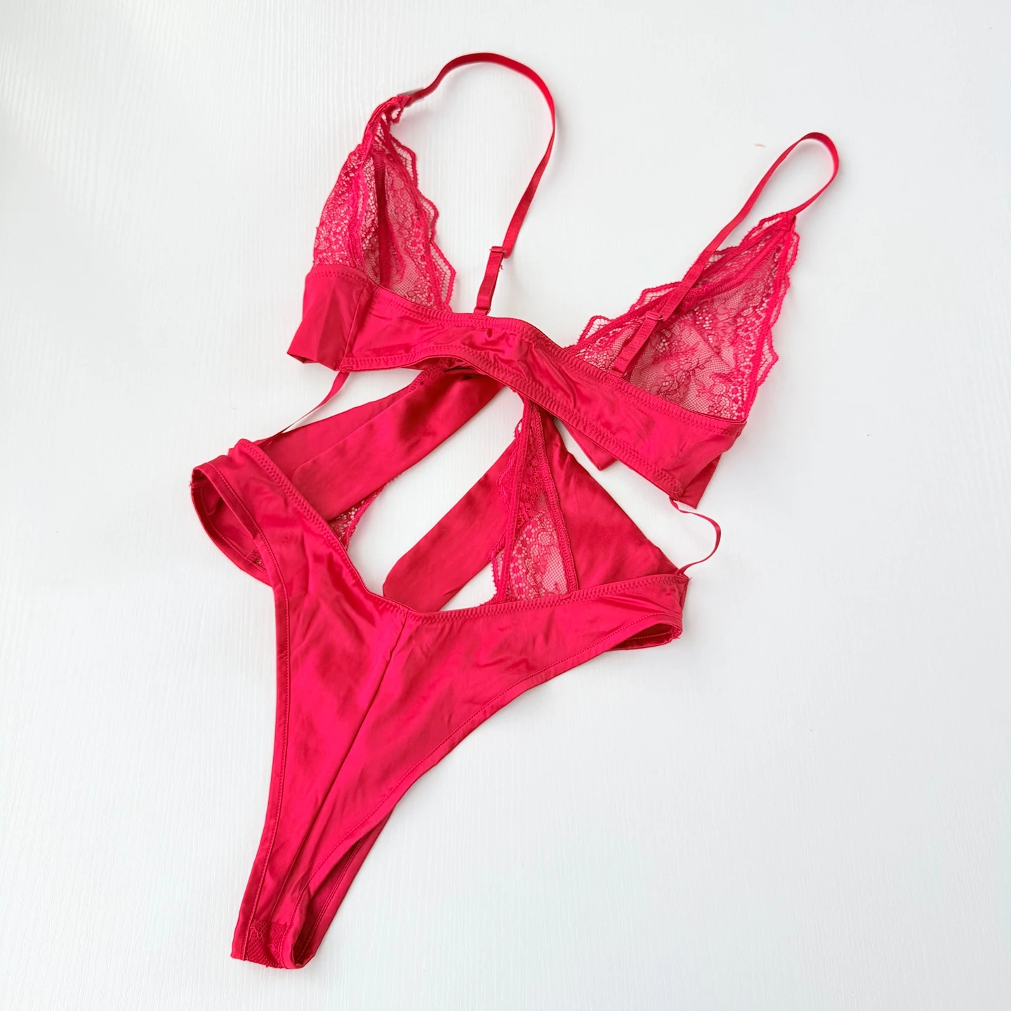 Body en dentelle sexy et attrayant rouge pour femme, ceinture à nœud, sangle de désir pur, base serrée, irt, trajet, ajouré, mi...