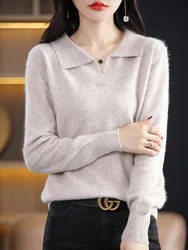 New 100% Mink Cashmere Sweater Ladies Lapel Loose Knit Pullover Casual Warm Large Size Blouse Autumn Winter Long Sleeve Jacket