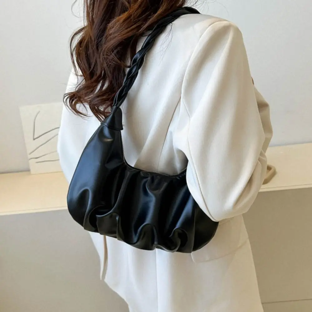 

Elegant Sweet Cloud Shoulder Bag Elegant Korean Style Dumplings Bag Wrinkle Pure Color Handbag Portable