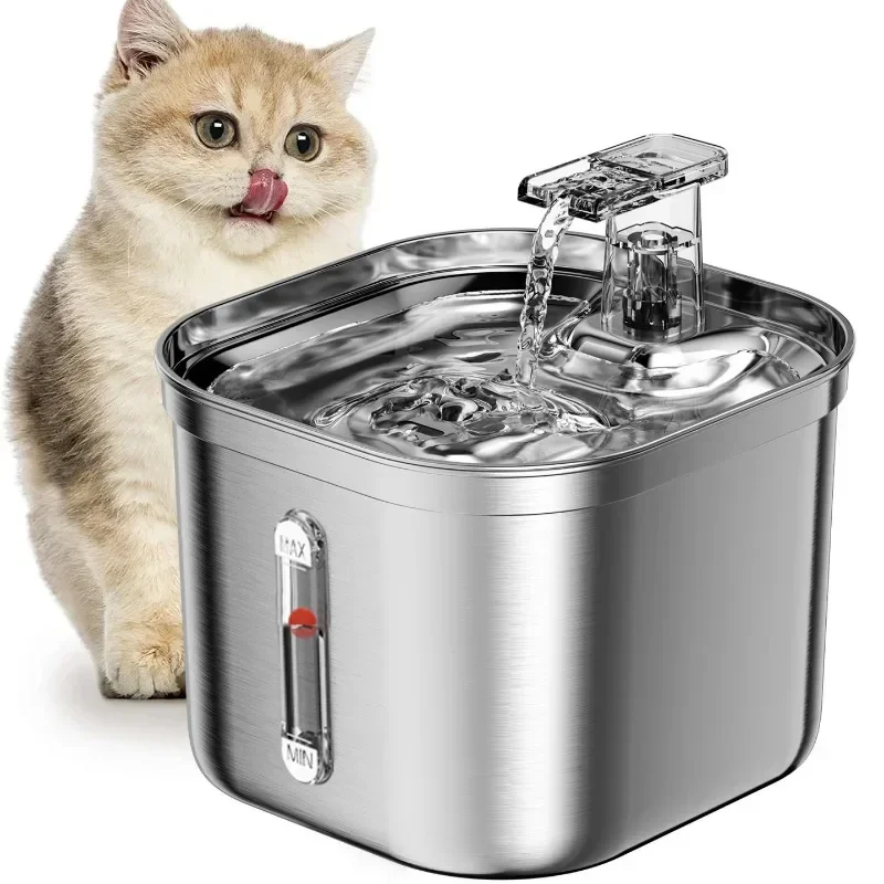 Stainless Steel Cat Fountain With Water Mark Automatic Cats Water Dispenser Sensor Filter Pet Cat Ultra Quiet Pump Water Foutain