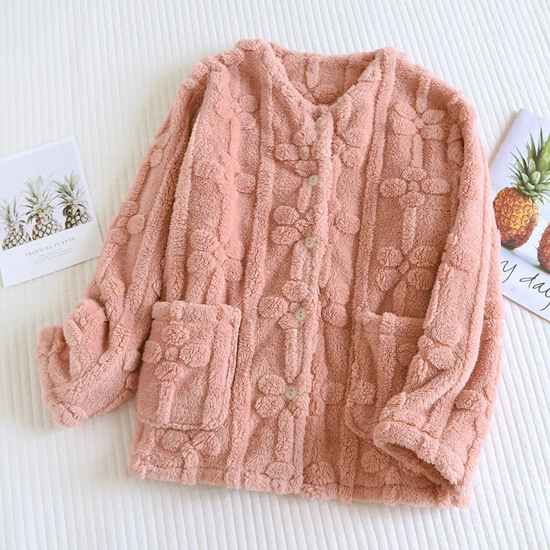 여성용 파자마 원피스 탑스 플란넬 가을 겨울 잠옷 두꺼운 파자마 세트 따뜻하게 유지하는 코랄 플리스 긴 소매 홈웨어