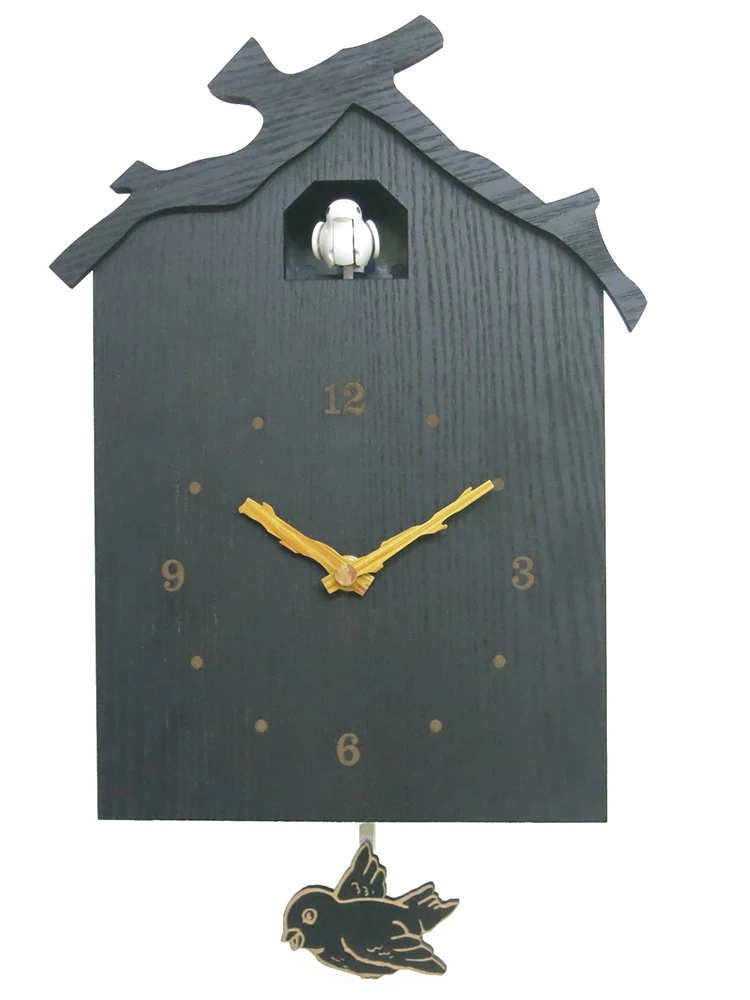 

Home decoration solid wood cuckoo bird hanging clock with swinging wood personality and simplicity