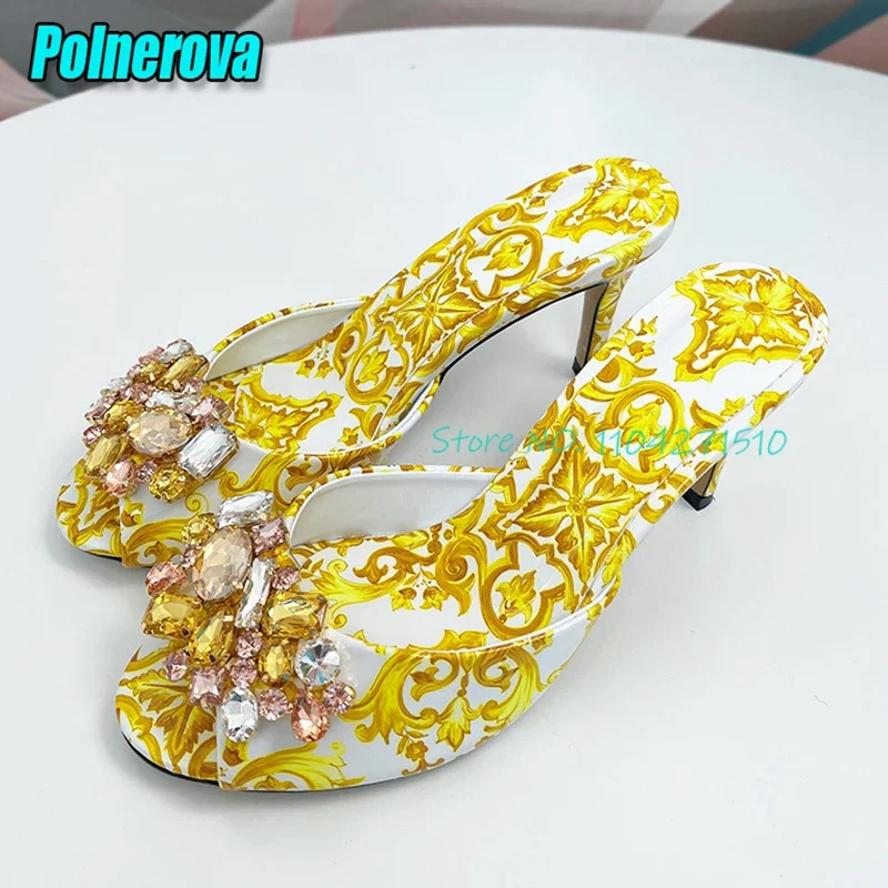 

Summer New Rhinestone Printed Stiletto Sandals Luxury Sexy Peep Toe 8CM High Heels Slippers Fashion Party Elegant Women Shoes