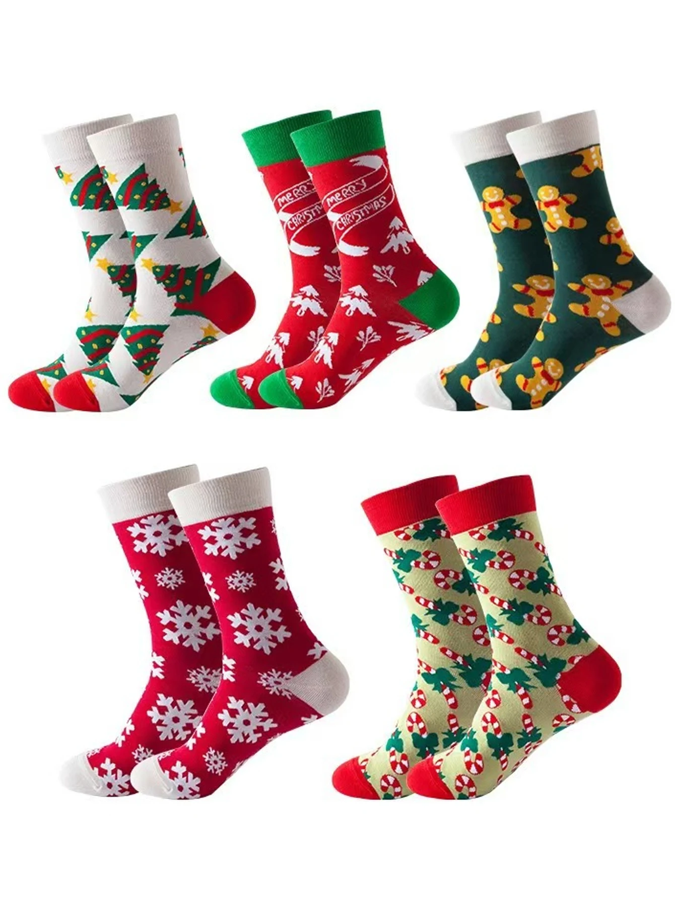 5-teiliges Damen-Herbst-/Winter-Strumpfhosen, Weihnachtsstrümpfe, mittlere Wadensocken, festliches Strick-Geschenkset für Weihnachtsdekoration, Party