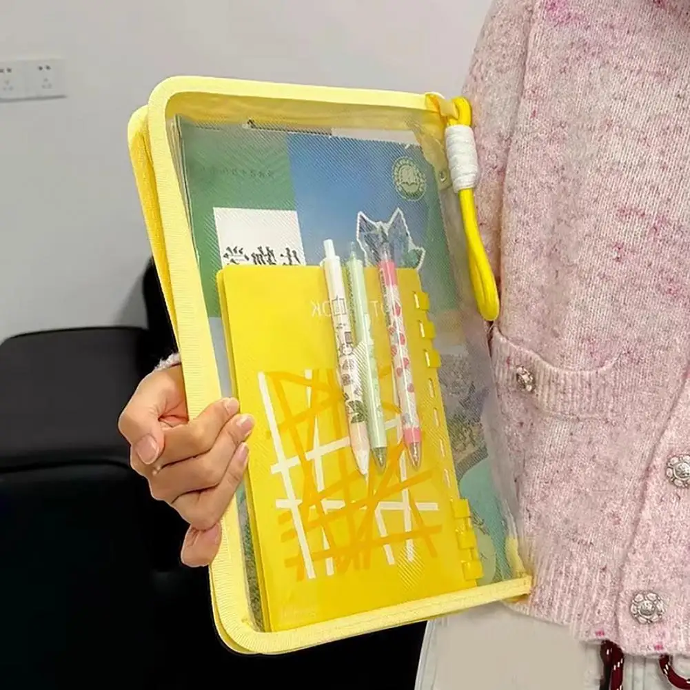 حقيبة تخزين قوية الحاملة، حقيبة شفافة محمولة بسحاب لملفات المستندات مقاس A4 مع مقبض منظم المدرسة والمكتب