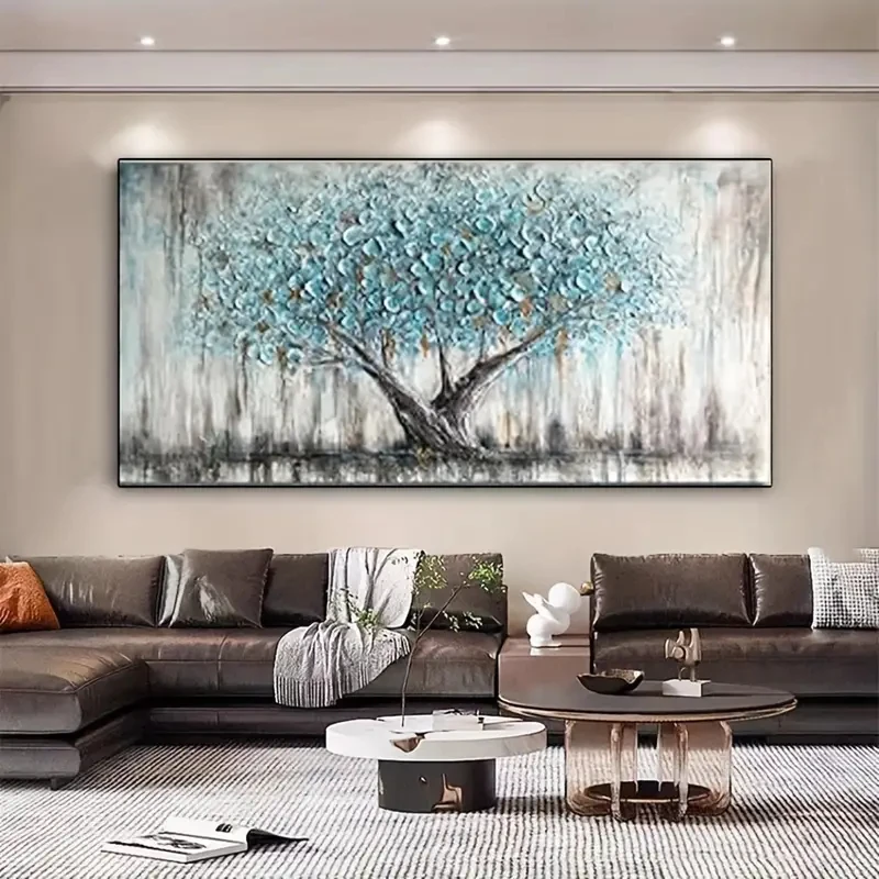 Nordic Style Abstract Tree of Life Canvas Prints Turquoise Panoramic Landscape Wall Art Poster for Living Room & Office Decor