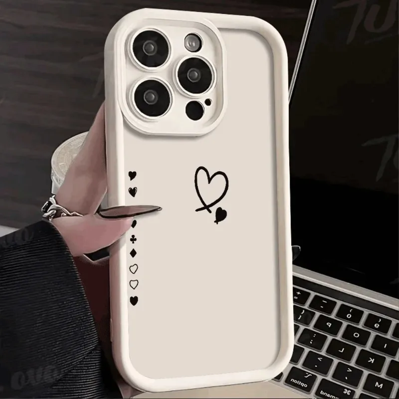 Schwarze Herz-Schutzhülle für iPhone 16 15 Pro Max 14 13 12 11 15 14 Plus 17, stoßfeste Softcover