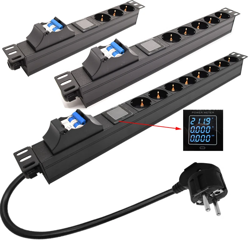 

Air Switch PDU aluminium alloy Power Strip Switcher EU Outlet 2 -7AC EU Socket 2m Cable 16A With ammeter