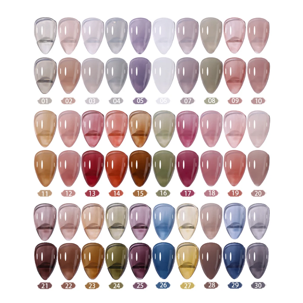 Vendeeni 30 Colors/Set Transparent Jelly Gel Nail Polish UV Soak Off Gel Varnish Ice Through Jade Fat Gel Lacquer With Display
