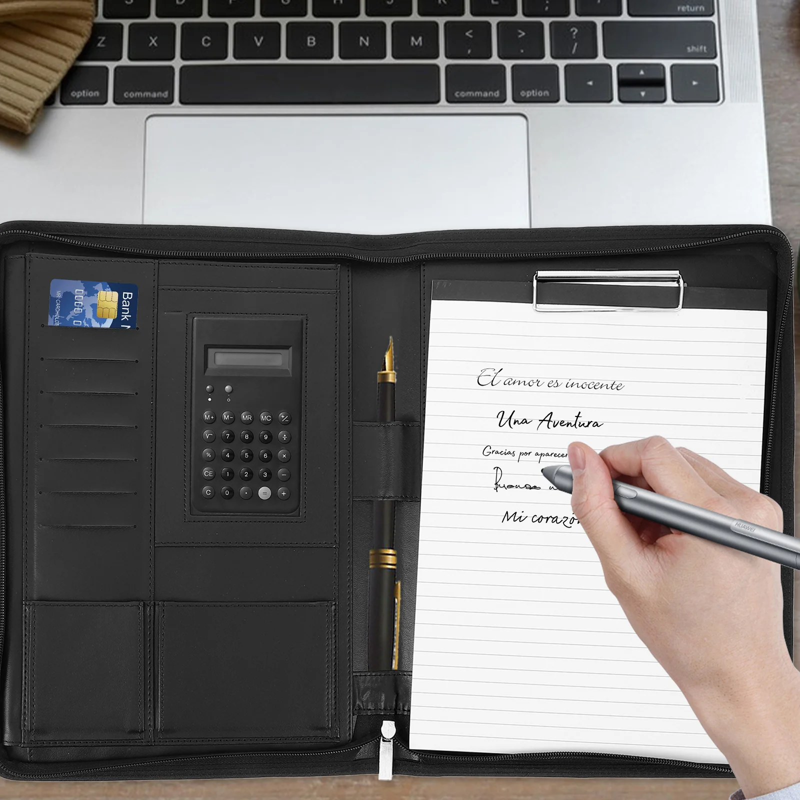 1 Set A4 Zipper Folder Waterproof Portfolio Organizer With Notepad Holder Calculator Pocket Card Slots Business Office Padfolio