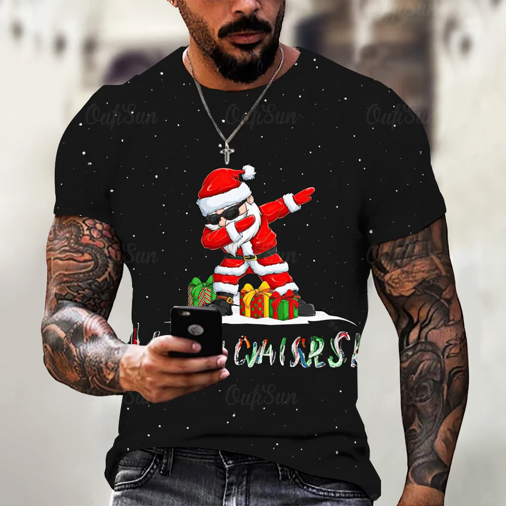 メンズ半袖クリスマスTシャツ,ラウンドネック,カジュアル,3Dプリント,2023