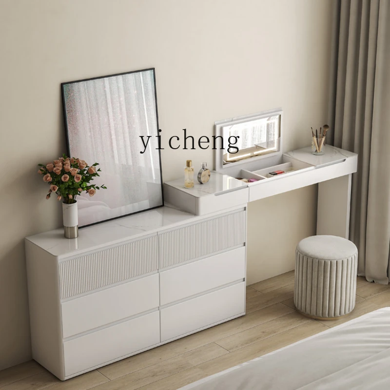 QJJ Chest of Drawers Dressing Table Integrated Bedroom Ultra-Thin Ultra-Narrow Makeup Table with Flip Mirror Storage Cabinet