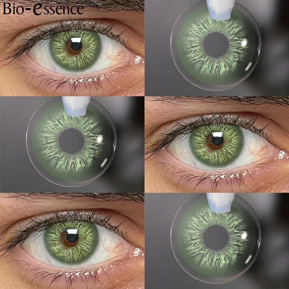 Bio-essence 1 paire de lentilles de contact colorées pour les yeux lentilles vertes lentilles naturelles de haute qualité pour hommes lentilles de mode avec étui à lentilles